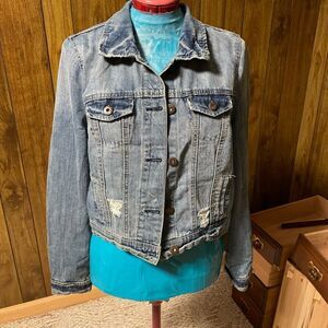 Freestyle Revolution Distressed Denim 100% Cotton Jean Jacket Womens Size L